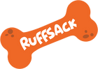 Classic Ruffsack logo featuring orange dog bone and Ruffsack brand name lettering centered in white.